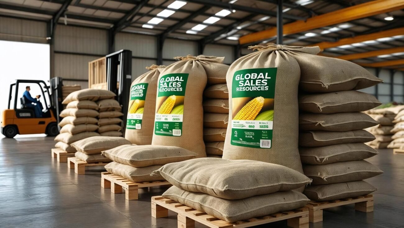 Corn stored in warehouse ready for export