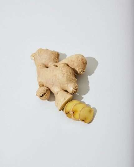 Whole and sliced ginger root